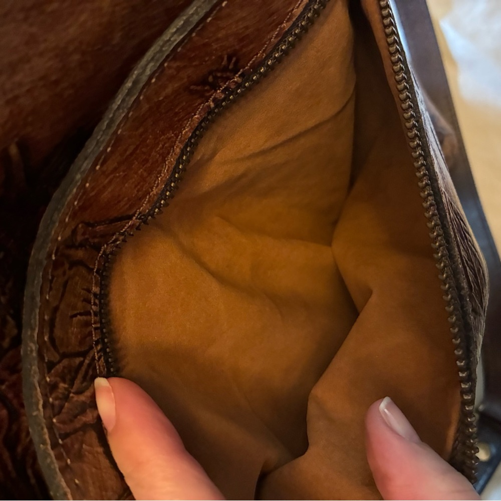 Patricia Nash Brown Embossed Floral Leather Convertible Backpack - Picture 3 of 14